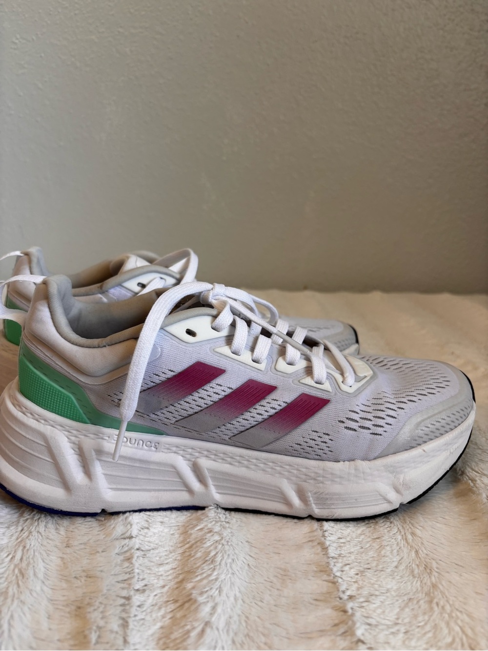 adidas White Sneakers with Pink Stripes and Mint Heel Accent
